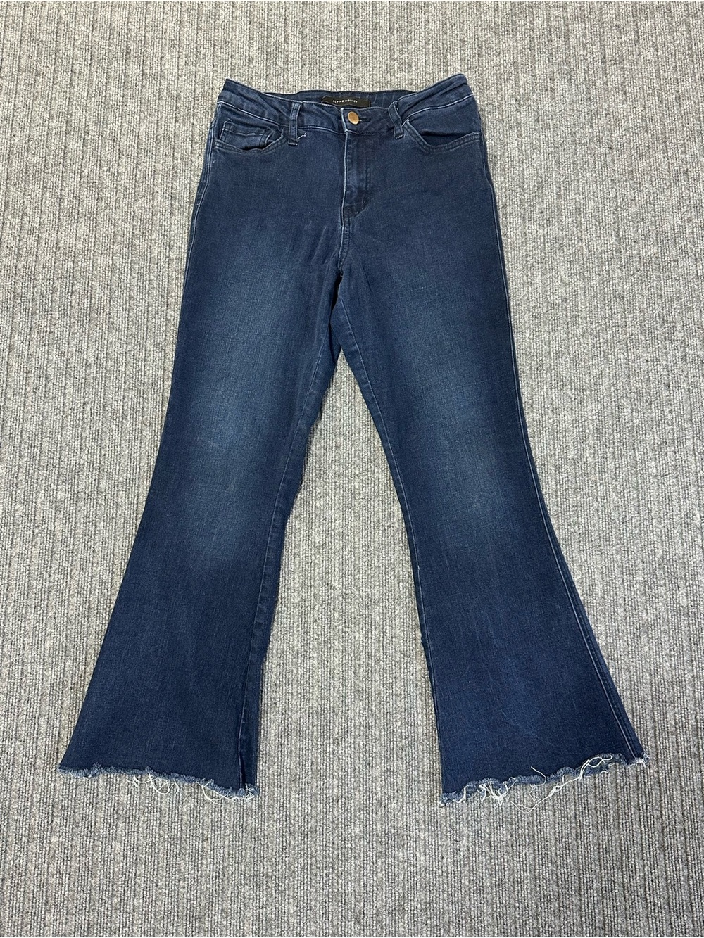 Flying Monkey High Rise Flare Jeans Blue Dark Wash Raw Hem BY4223R Size 27